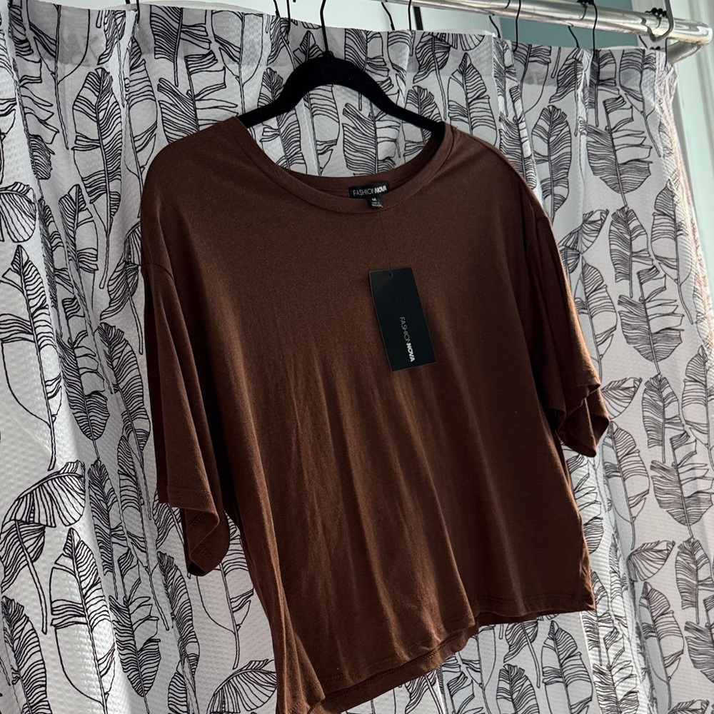 Fashion Nova Chocolate Brown Cropped Short Sleeve Tee